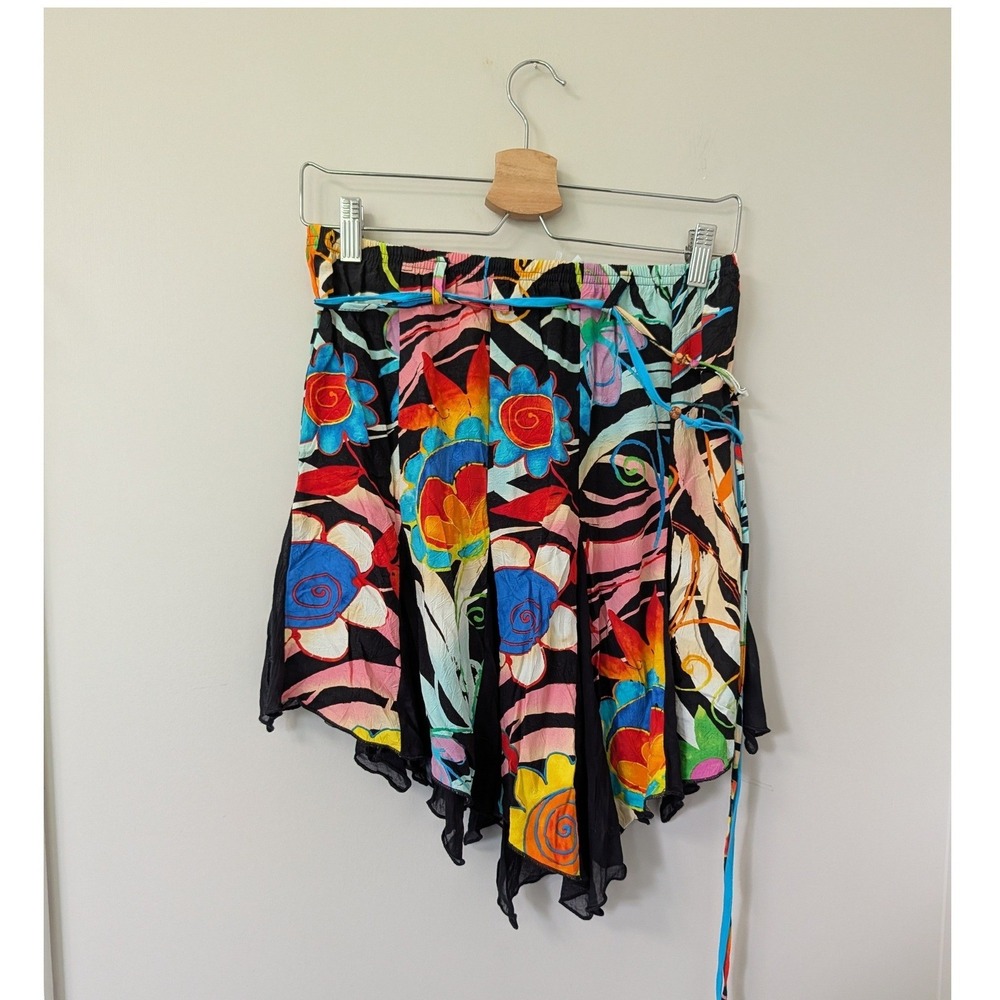Y2K Jams World‎ Voile Mini Skirt Womens Fairy  Floral Print Handkerchief Hem M